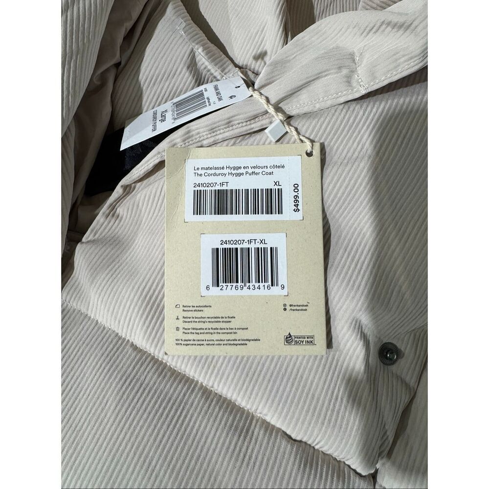Frank & Oak The Corduroy Comfort Hygge Insulated Puffer Coat Slate Cream XL - Picture 9 of 9